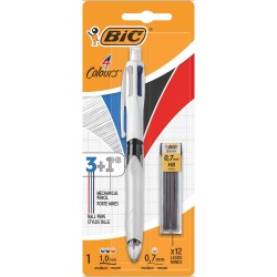 Długopis BIC 4 COLOURS 3+1 942103 trzykolorowy + ołówek 0.7mm + 12 grafitów HB