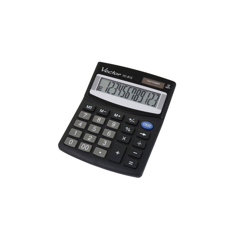 Kalkulator biurowy 124x101x33mm VECTOR KAV VC-812 czarny solarne+bateria