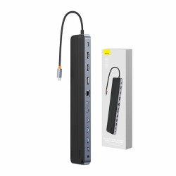 Hub 12w1 Baseus EliteJoy Gen2 series USB-C do 2xHDMI+ 3xUSB 3.0+ PD+ DP+ SD/TF+ RJ45+Type-C+ 3.5mm (ciemny szary)