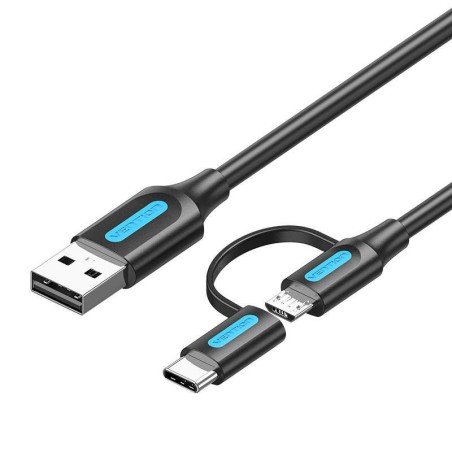 Kabel USB 2w1 USB 2.0 do USB-C/Micro-B USB Vention CQDBF, 1m (czarny)