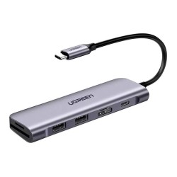 Adapter 6w1 UGREEN CM195 Hub USB-C do 2x USB 3.0, HDMI, SD/microSD, 100W (szary)