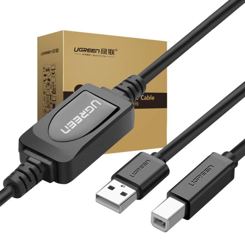 Aktywny kabel USB 2.0 A-B UGREEN US122 do drukarki, 15m (czarny)