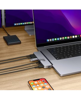 HYPER DUO PRO 7-in-2 USB-C Hub USB Type-C 104 Mbit/s Szary