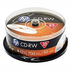 HP CD-RW, CWE00019-3, 69313, bez możliwości nadruku, 25 pack, 700MB, 4-12x, 80min., 12cm, cake box, do archiwizacji danych