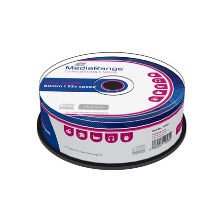 Mediarange CD-R, MR201, 25-pack, 700MB, 52x, 80min., 12cm, bez możliwości nadruku, cake box, Standard, do archiwizacji danych
