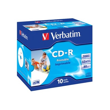Verbatim CD-R, 43325, AZO Wide Inkjet Printable, 10-pack, 700MB, 52x, 80min., 12cm, jewel box, do archiwizacji danych
