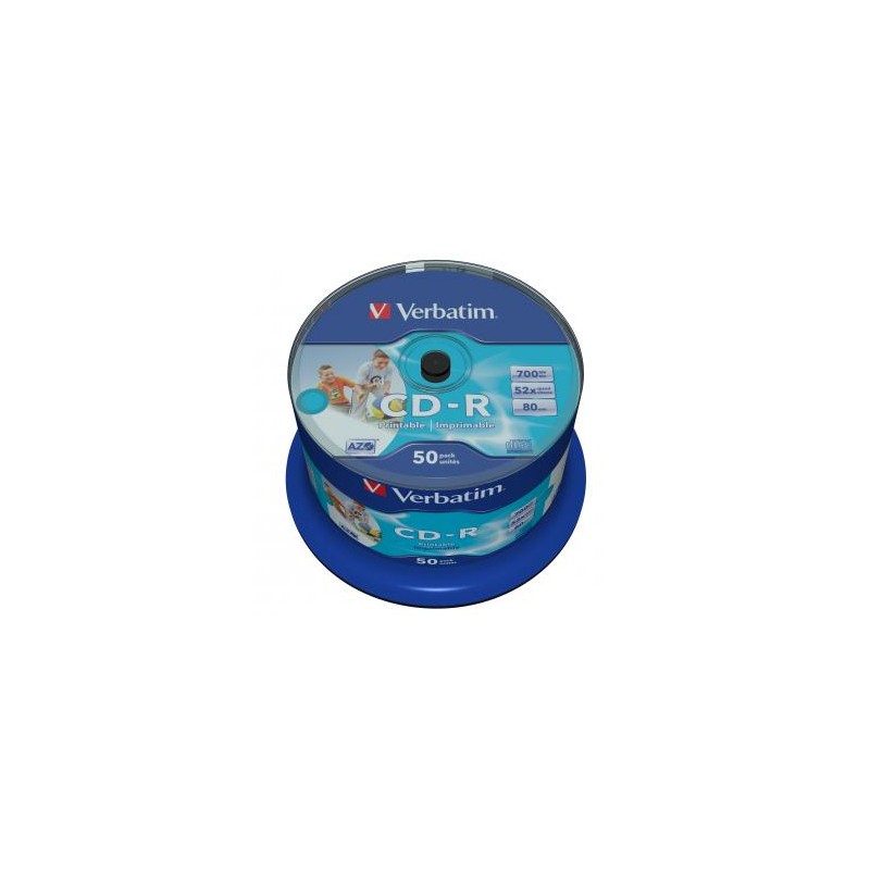 Verbatim CD-R, 43438, AZO Wide Inkjet Printable - No ID Branded, 50-pack, 700MB, 52x, 80min., 12cm, spindle, do archiwizacji dan