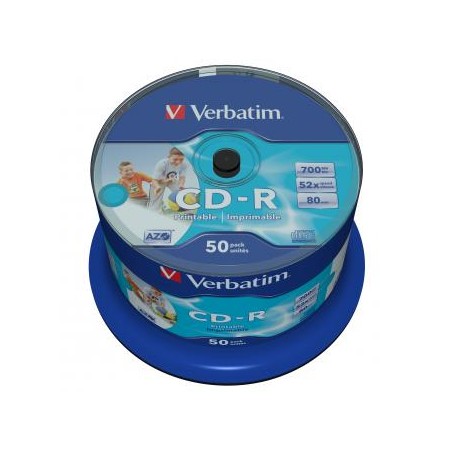 Verbatim CD-R, 43438, AZO Wide Inkjet Printable - No ID Branded, 50-pack, 700MB, 52x, 80min., 12cm, spindle, do archiwizacji dan