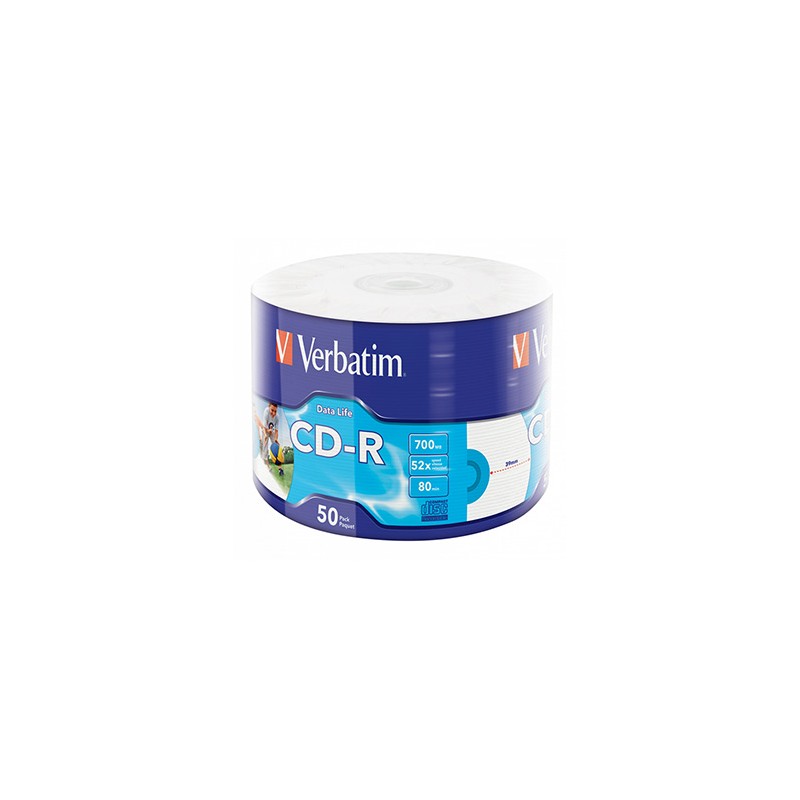 Verbatim CD-R, 43794, Inkjet Printable, 50-pack, 700MB, 50x, 80min., 12cm, wrap, do archiwizacji danych