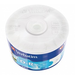 Verbatim CD-R, 43794, Inkjet Printable, 50-pack, 700MB, 50x, 80min., 12cm, wrap, do archiwizacji danych