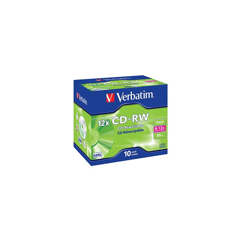 Verbatim CD-RW, 43148, SERL Scratch Resistant, 10-pack, 700MB, 12x, 80min., 12cm, bez możliwości nadruku, jewel box, do archiwiz