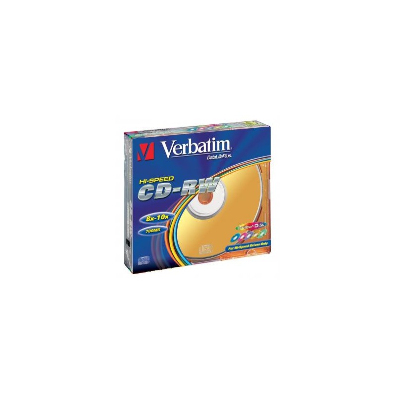 Verbatim CD-RW, 43167, SERL High-Speed Colour, 5-pack, 700MB, 12x, 80min., 12cm, bez możliwości nadruku, slim box, do archiwizac