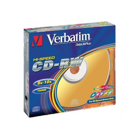 Verbatim CD-RW, 43167, SERL High-Speed Colour, 5-pack, 700MB, 12x, 80min., 12cm, bez możliwości nadruku, slim box, do archiwizac