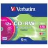 Verbatim CD-RW, 43167, SERL High-Speed Colour, 5-pack, 700MB, 12x, 80min., 12cm, bez możliwości nadruku, slim box, do archiwizac