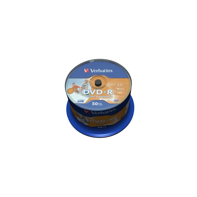 Verbatim DVD-R, Wide Inkjet Printable No ID Brand, 43533, 4.7GB, 16x, spindle, 50-pack, 12cm, do archiwizacji danych