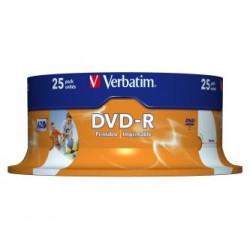 Verbatim DVD-R, Wide Inkjet Printable ID Brand, 43538, 4.7GB, 16x, spindle, 25-pack, 12cm, do archiwizacji danych