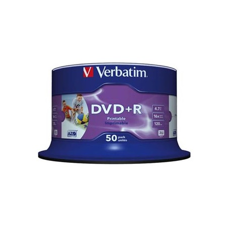 Verbatim DVD+R, Wide Inkjet Printable No ID Brand, 43512, 4.7GB, 16x, spindle, 50-pack, 12cm, do archiwizacji danych
