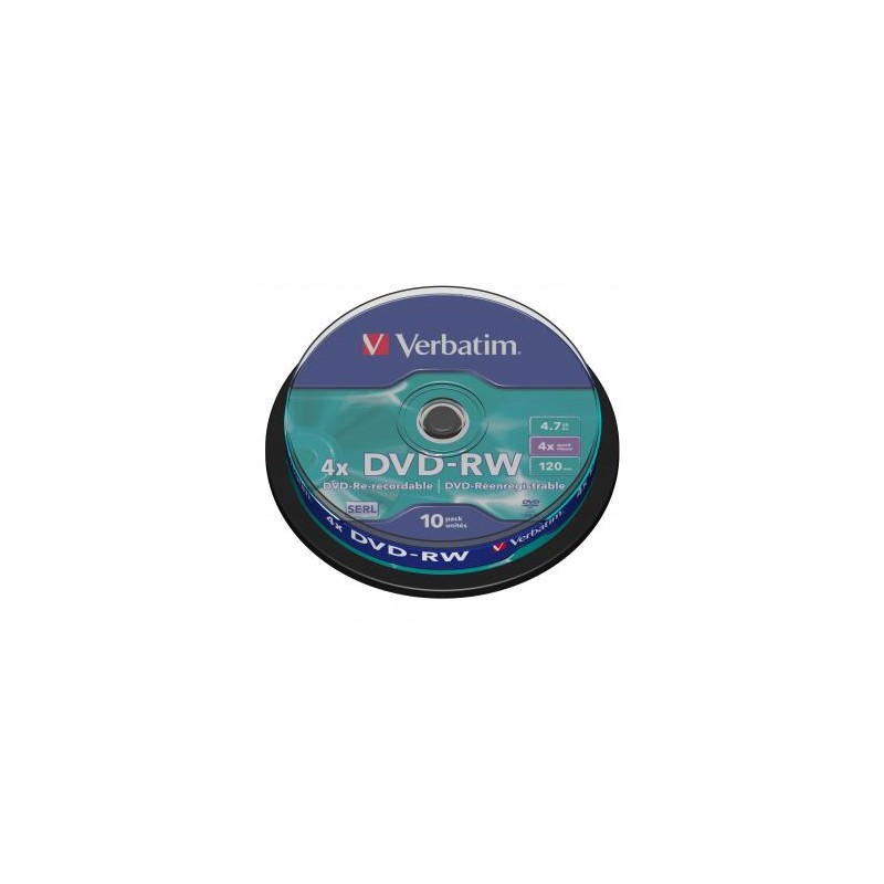 Verbatim DVD-RW, Matt Silver, 43552, 4.7GB, 4x, spindle, 10-pack, bez możliwości nadruku, 12cm, do archiwizacji danych
