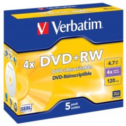 Verbatim DVD+RW, Matt Silver, 43229, 4.7GB, 4x, jewel box, 5-pack, bez możliwości nadruku, 12cm, do archiwizacji danych