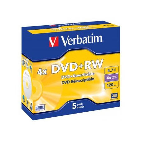 Verbatim DVD+RW, Matt Silver, 43229, 4.7GB, 4x, jewel box, 5-pack, bez możliwości nadruku, 12cm, do archiwizacji danych