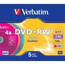 Verbatim DVD+RW, Colour, 43297, 4.7GB, 4x, slim box, 5-pack, bez możliwości nadruku, 12cm, do archiwizacji danych