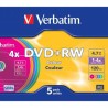 Verbatim DVD+RW, Colour, 43297, 4.7GB, 4x, slim box, 5-pack, bez możliwości nadruku, 12cm, do archiwizacji danych