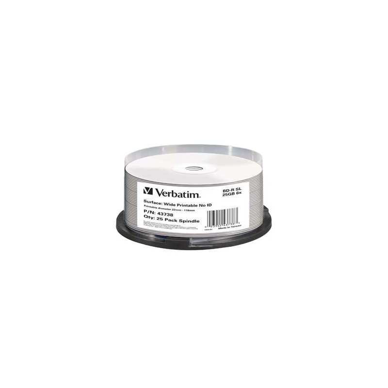Verbatim BD-R, Single Layer Wide Printable No ID Surface Hard Coat, 25GB, cake box, 43738, 6x, 25-pack, do archiwizacji danych