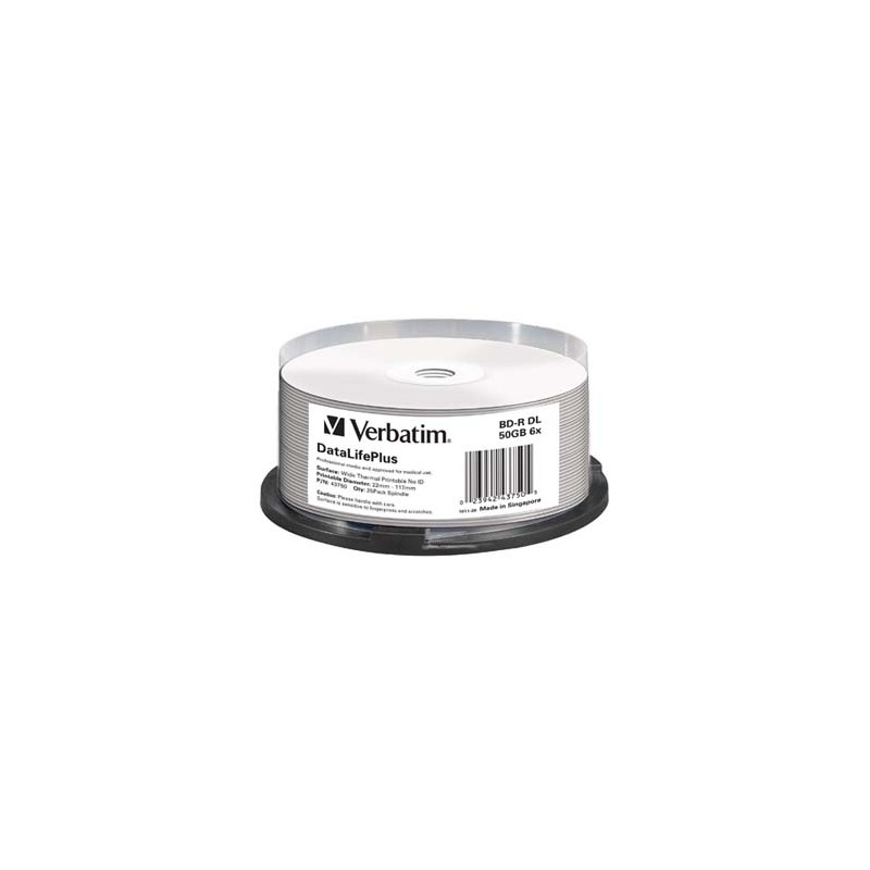 Verbatim BD-R, DL+ Wide Thermal Printable No Id Surface Hard Coat, 50GB, spindle, 43750, 6x, 25-pack, do archiwizacji danych