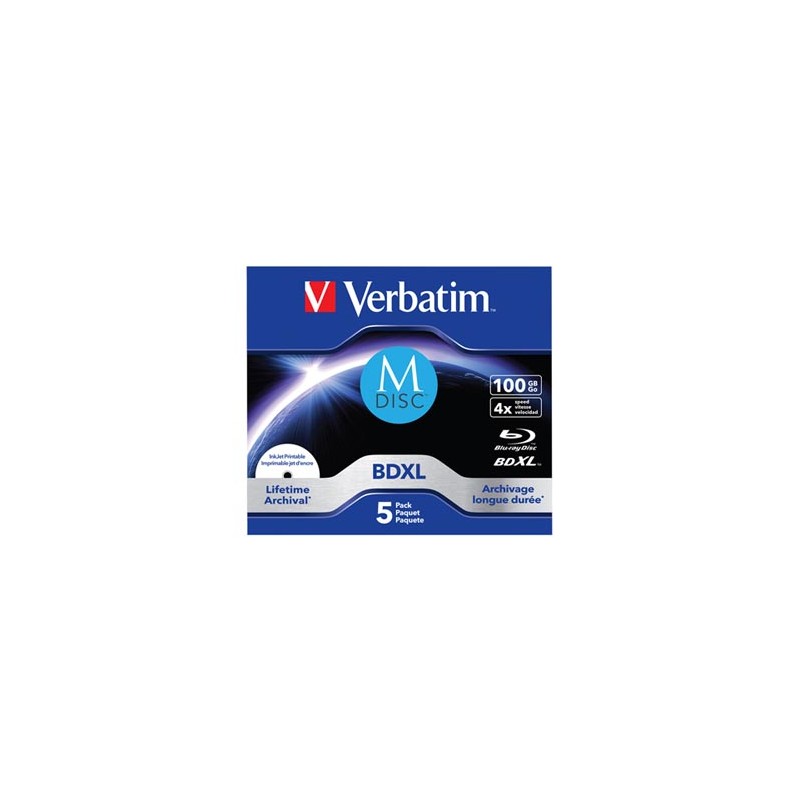 Verbatim MDISC, Lifetime archival BDXL, 100GB, jewel box, 43834, 4x, 5-pack