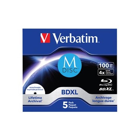 Verbatim MDISC, Lifetime archival BDXL, 100GB, jewel box, 43834, 4x, 5-pack
