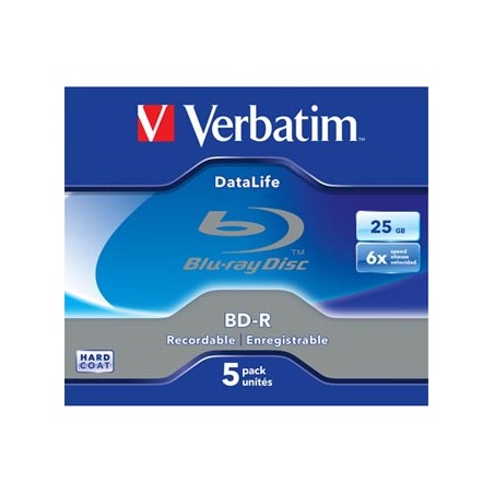 Verbatim BD-R, Datalife, 25GB, jewel box, 43836, 6x, 5-pack