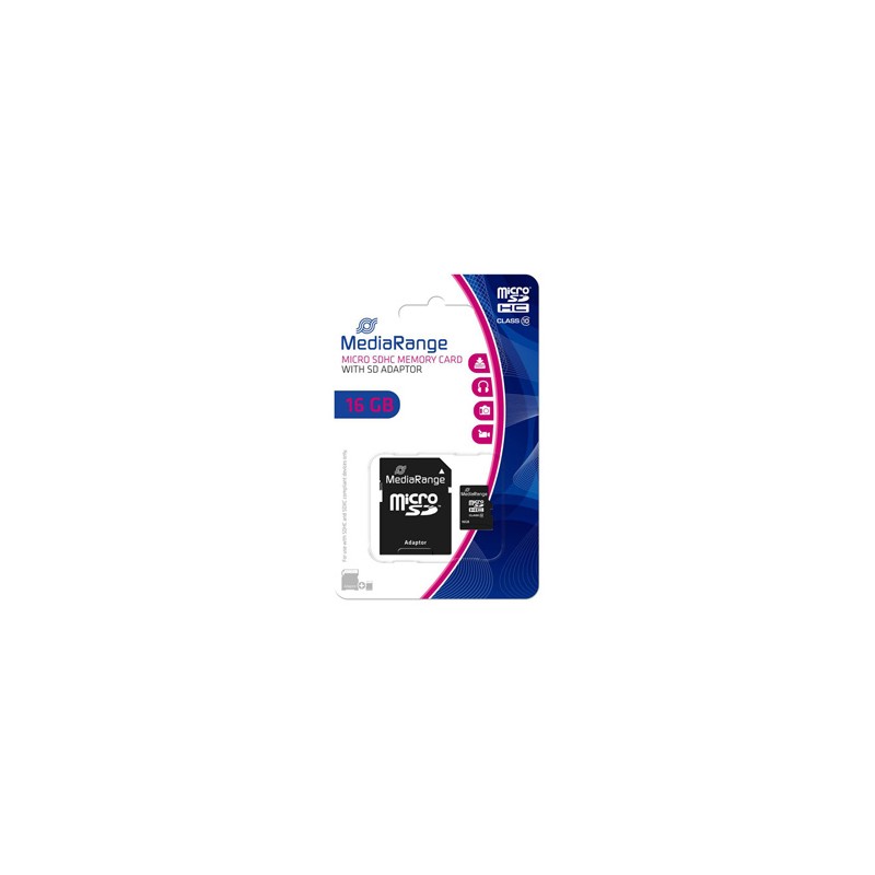 MediaRange Micro Secure Digital Card, 16GB, micro SDHC, MR958, UHS-I U1 (Class 10), z adapterm