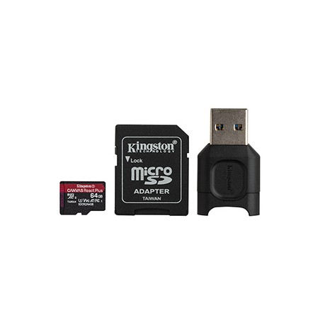 Kingston karta pamięci  Canvas React Plus, 64GB, micro SDXC, MLPMR2/64GB, UHS-II U3, z adapterm, A1, V90