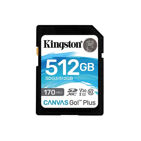 Kingston karta pamięci Canvas Go! Plus, 512GB, SDXC, SDG3/512GB, UHS-I U3 (Class 10), A2, V30