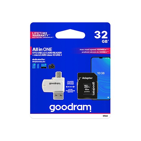 Goodram Karta pamięci Micro Secure Digital Card All-In-ON, 32GB, multipack, M1A4-0320R12, UHS-I U1 (Class 10), ALL in One z czyt