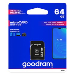 Goodram Karta pamięci Micro Secure Digital Card, 64GB, micro SDXC, M1AA-0640R12, UHS-I U1 (Class 10), z adapterm
