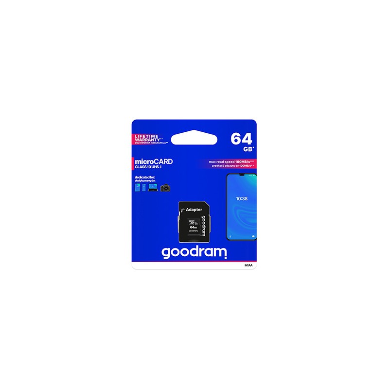 Goodram Karta pamięci Micro Secure Digital Card, 64GB, micro SDXC, M1AA-0640R12, UHS-I U1 (Class 10), z adapterm