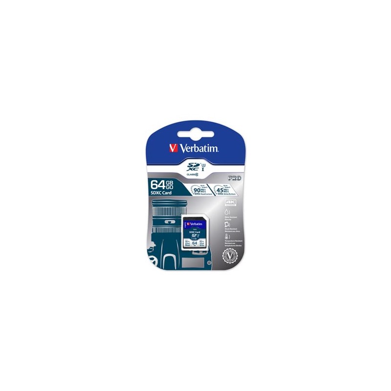 Verbatim Karta pamięci Secure Digital Card Pro U3, 64GB, SDXC, 47022, UHS-I U3 (Class 10), V30
