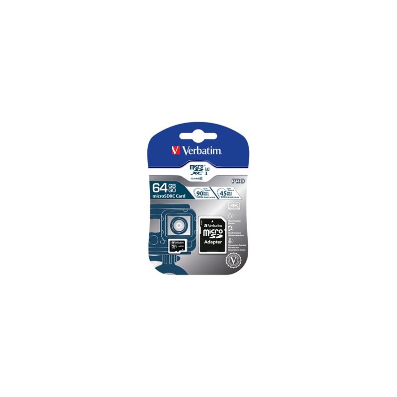 Verbatim Karta pamięci Micro Secure Digital Card Pro U3, 64GB, micro SDXC, 47042, UHS-I U1 (Class 10), z adapterm