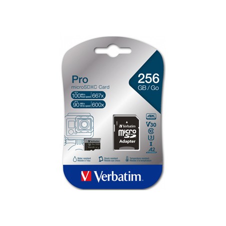 Verbatim karta MicroSD, 256GB, micro SDXC, 47045, UHS 3 (U3), z adapterm