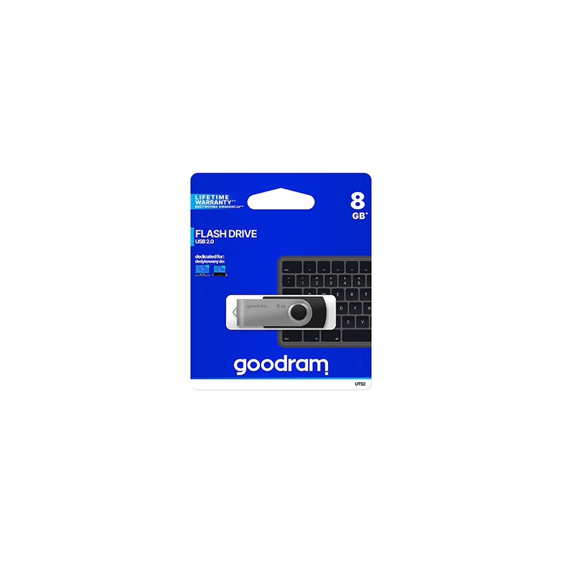 Goodram USB flash disk, USB 2.0, 8GB, UTS2, czarny, UTS2-0080K0R11, USB A, z obrotową osłoną