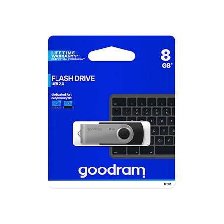 Goodram USB flash disk, USB 2.0, 8GB, UTS2, czarny, UTS2-0080K0R11, USB A, z obrotową osłoną