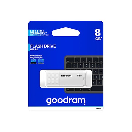 Goodram USB flash disk, USB 2.0, 8GB, UME2, biały, UME2-0080W0R11, USB A, z osłoną