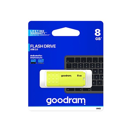 Goodram USB flash disk, USB 2.0, 8GB, UME2, żółty, UME2-0080Y0R11, USB A, z osłoną