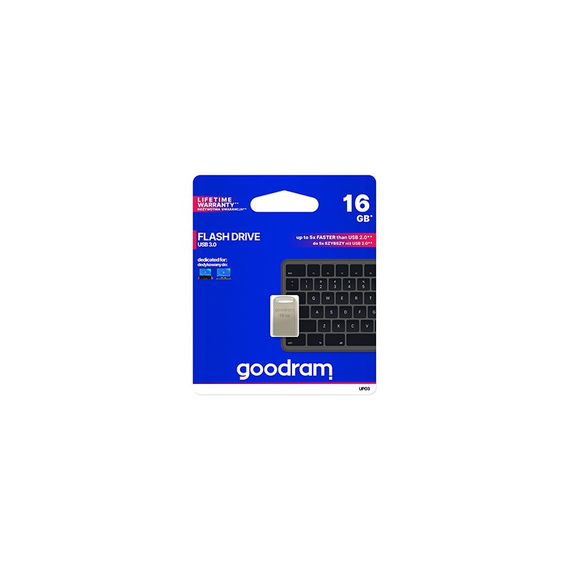 Goodram USB flash disk, USB 3.0, 16GB, UPO3, srebrny, UPO3-0160S0R11, USB A, z oczkiem na brelok