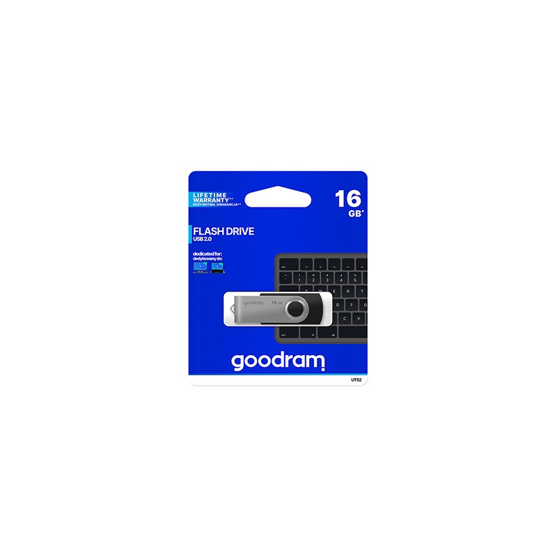 Goodram USB flash disk, USB 2.0, 16GB, UTS2, czarny, UTS2-0160K0R11, USB A, z obrotową osłoną