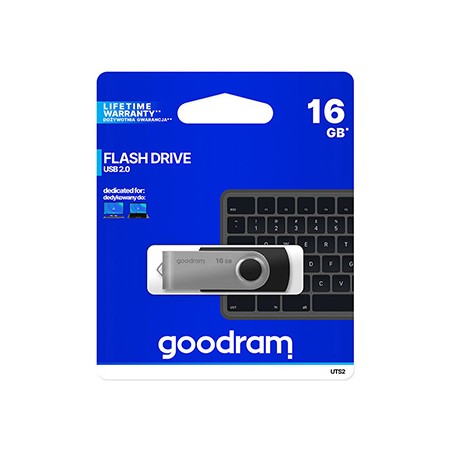 Goodram USB flash disk, USB 2.0, 16GB, UTS2, czarny, UTS2-0160K0R11, USB A, z obrotową osłoną