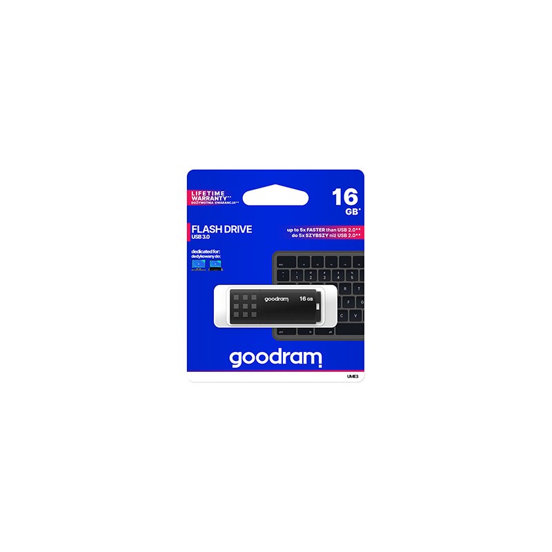 Goodram USB flash disk, USB 3.0, 16GB, UME3, czarny, UME3-0160K0R11, USB A, z osłoną