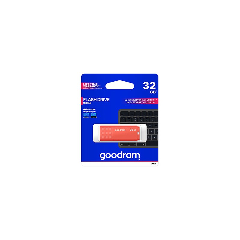 Goodram USB flash disk, USB 3.0, 32GB, UME3, pomarańczowy, UME3-0320O0R11, USB A, z osłoną