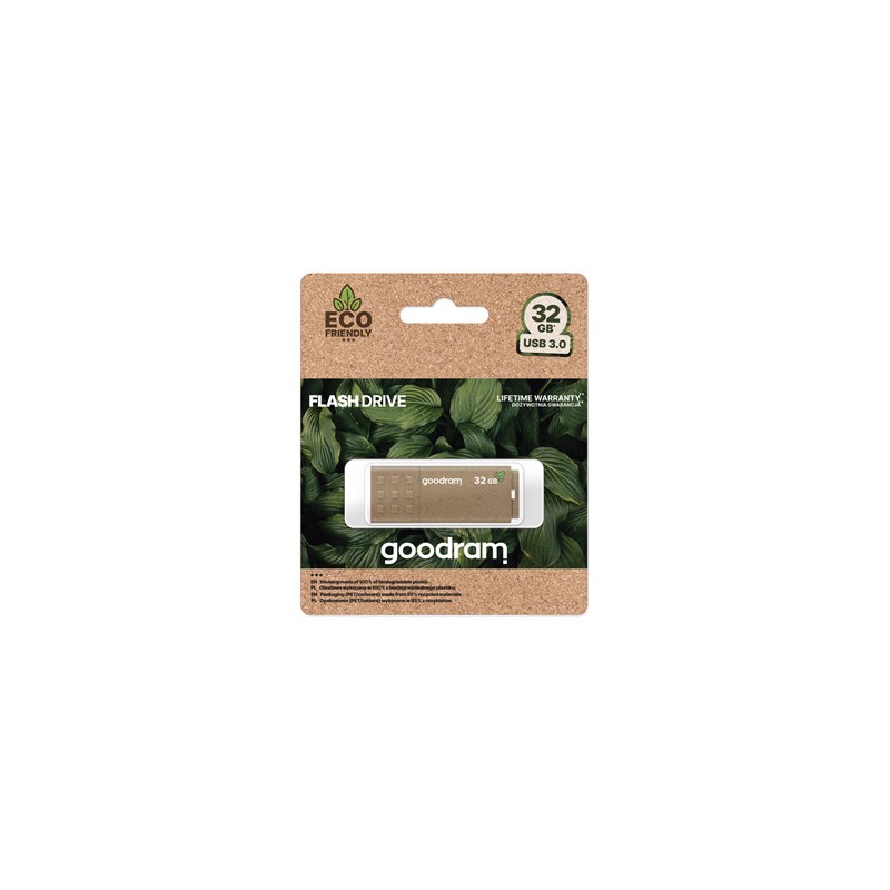 Goodram USB flash disk, USB 3.0, 32GB, UME3 ECO FRIENDLY, brązowy, UME3-0320EFR11, USB A, z osłoną